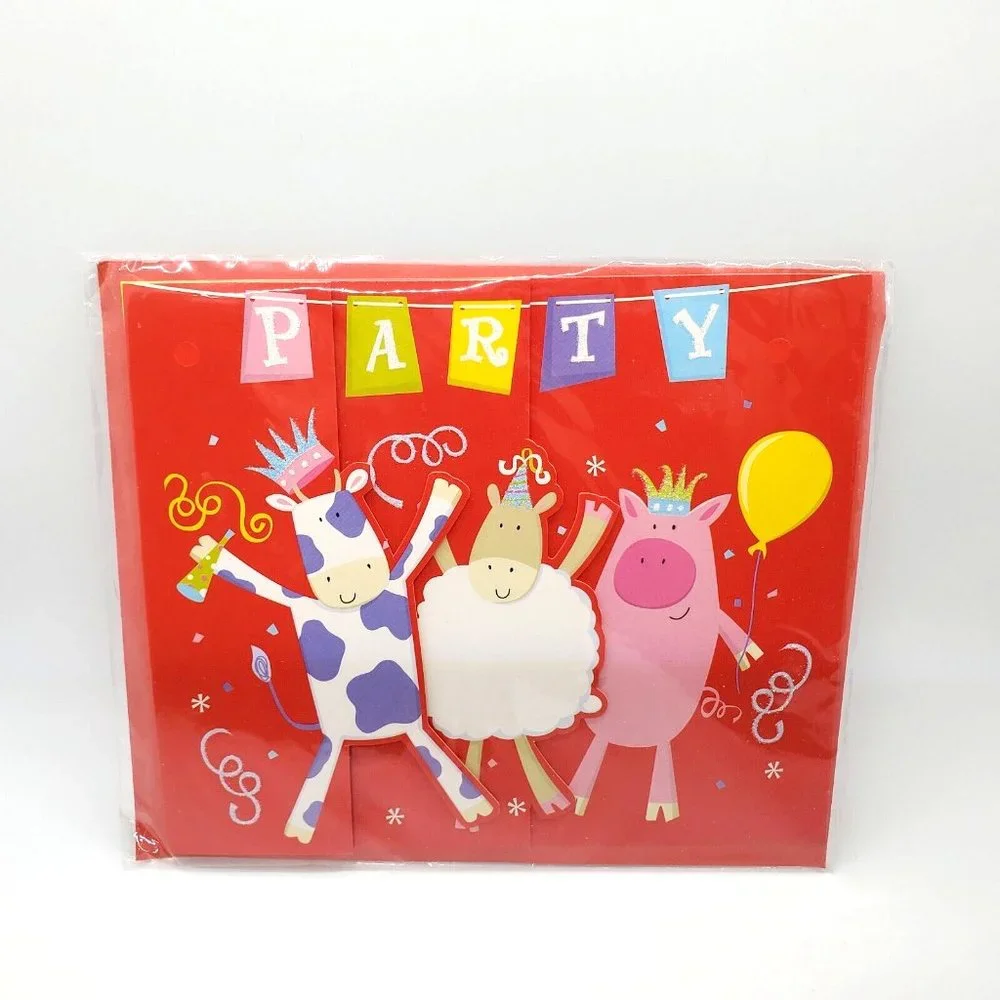 Magi Design London Glittery Blank Happy Birthday Greeting Card Party Animals NEW